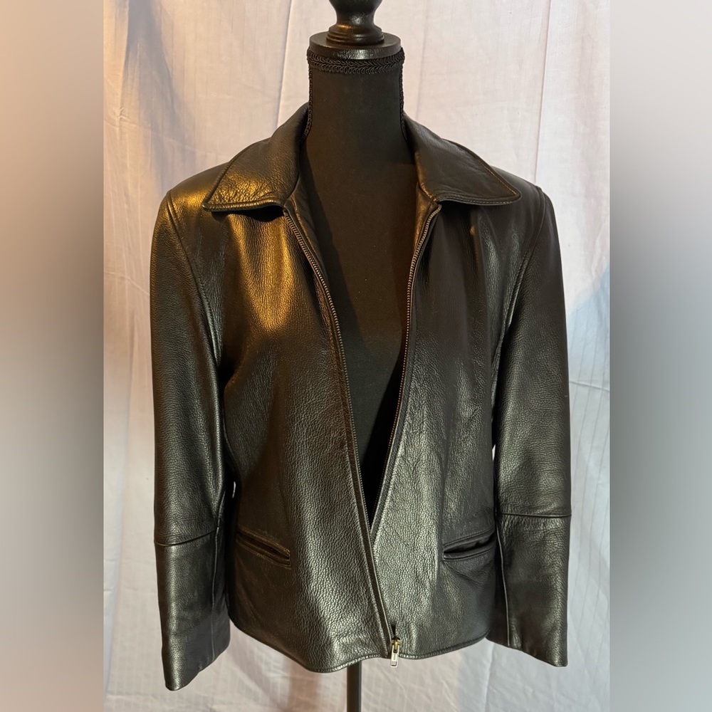 Jessi Lee Black Genuine Leather Zip Jacket Size L